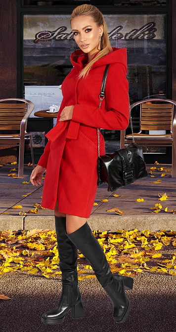 Модное красное женское приталенного кроя с капюшоном. 42.44.46.48р Киев - изображение 2