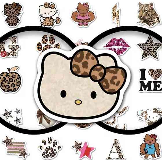 Наклейки Hello Kitty леопард Y2K стикеры 50 шт граффити стиль Киев