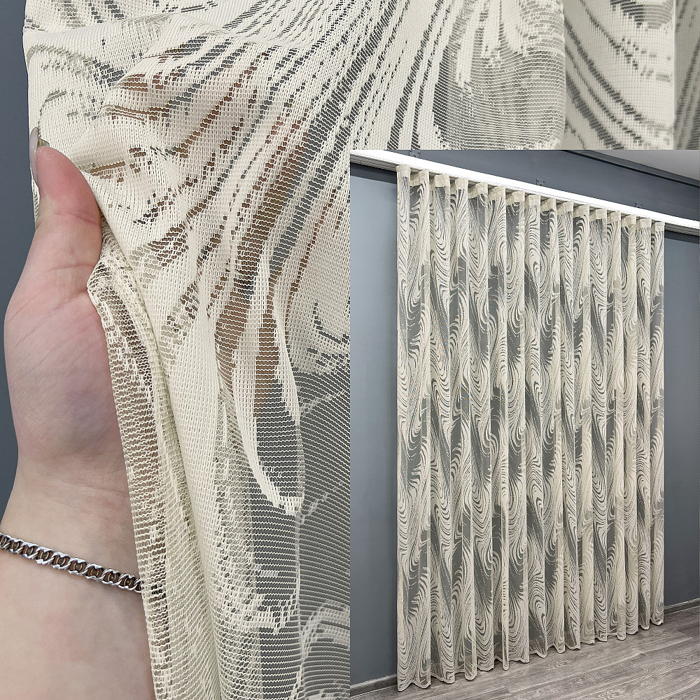 Тюль VR-Textil 1997т Жаккард Бежевый 400х270 см (42-1046) Киев - изображение 1