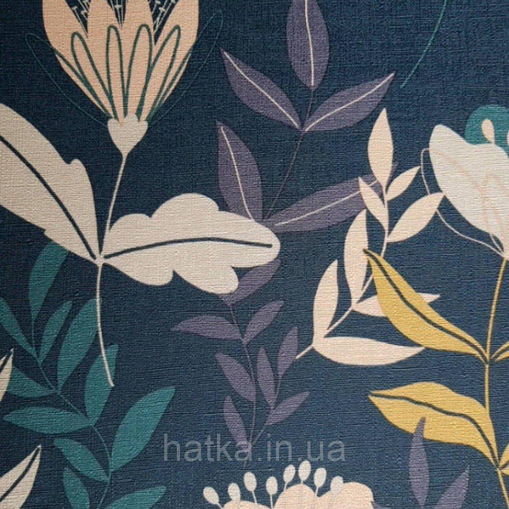 Шпалери вінілові Lutece Melody 51194501 квіти листя рожеві зелені на темно-синьому тлі Київ - фото 4