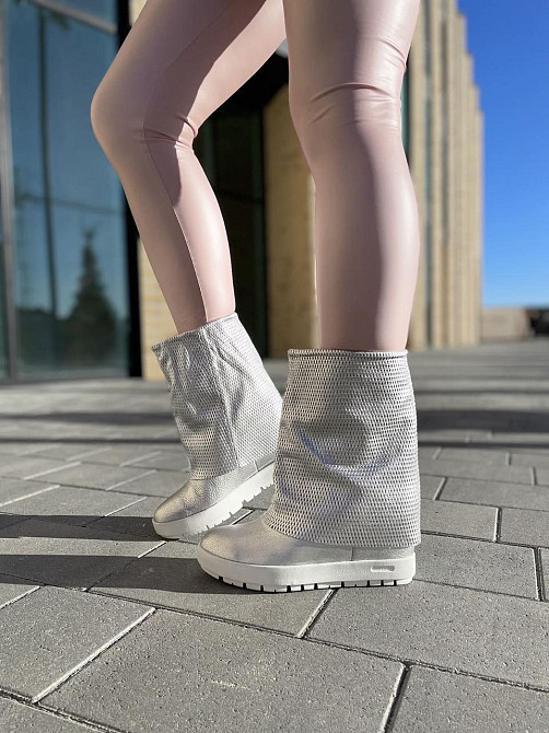 Черевики жіночі Kluchini срібні натуральна шкіра платформа 10см (3567) (4182) Коломия - фото 1