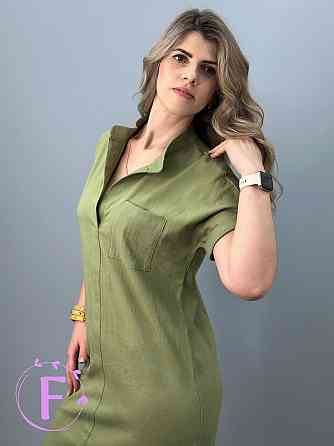 Жіноче лляне плаття літнє "Avrora" оптом | Батал Оливковий, 50-52 Київ