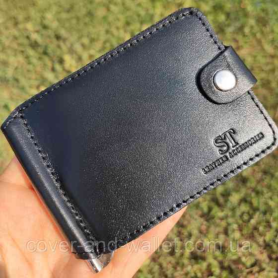 Зажим для денег на кнопке из винтажной кожи черного цвета Puos Киев