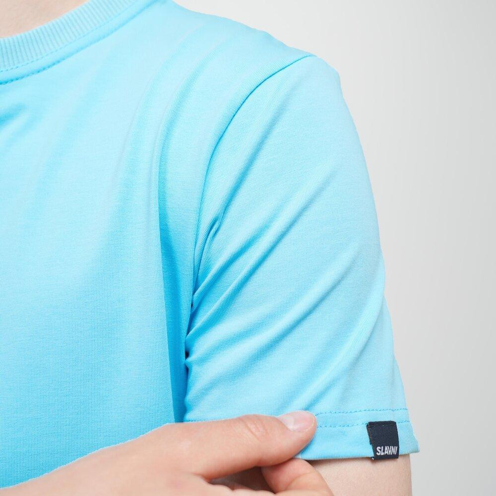 Бавовняна чоловіча футболка пряма повсякденна однотонна х б блакитна Slavni Unity L Одеса - фото 6