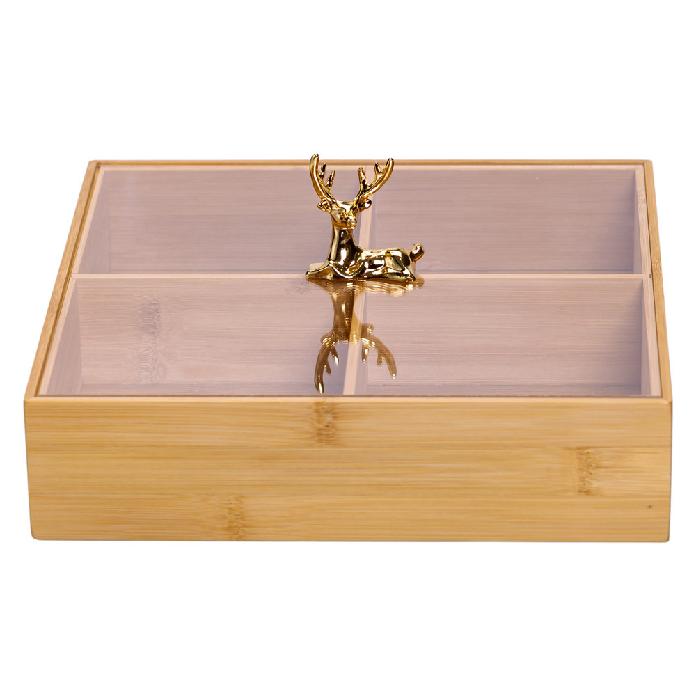 Yiwu Менажниця дерев'яна на 4 секції з кришкою квадратна HB-40-1 Коломия - фото 4