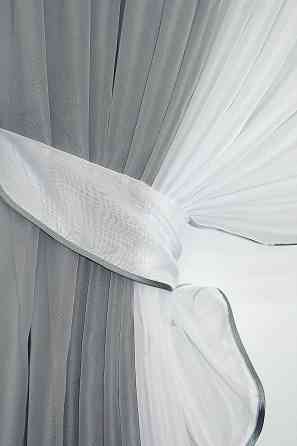 Кухонные шторки VR-Textil № 096к с подвязками графитовый с белым 400х170 см (50-672) Киев