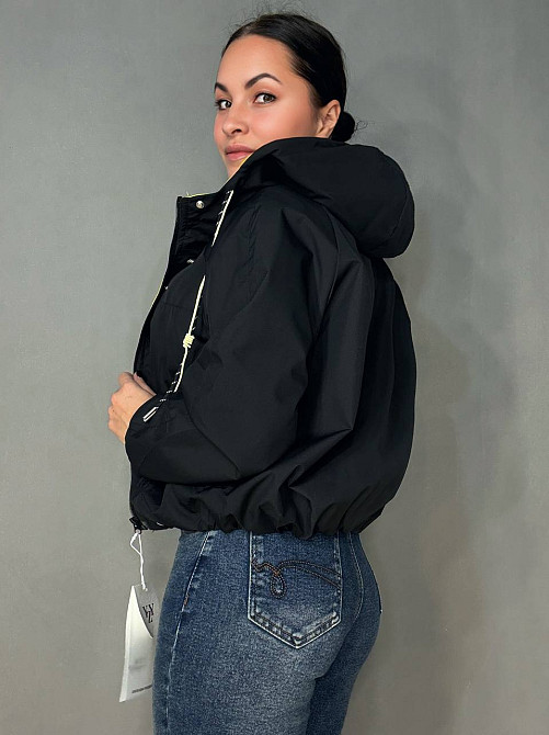 Куртка женская YZY 30281 ветровка с капюшоном оверсайз one size, черный, one size Киев - изображение 14