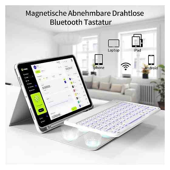 Чохол-клавіатура для iPad Air 11/10.9 KVTVOU сірий QWERTZ Bluetooth підсвітка 7 кольорів Київ