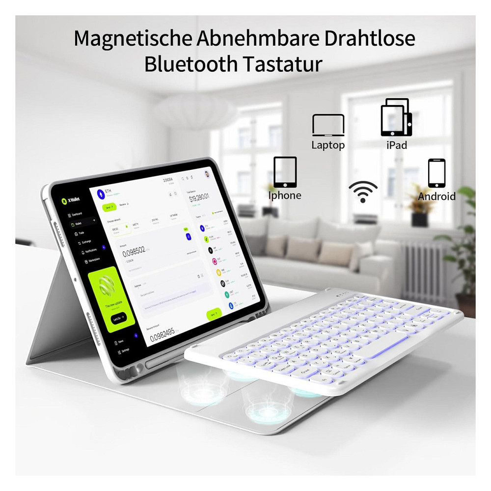 Чохол-клавіатура для iPad Air 11/10.9 KVTVOU сірий QWERTZ Bluetooth підсвітка 7 кольорів Київ - фото 4