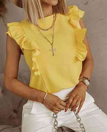 Літня блузка із супер софт з воланами, без рукавів, прямий крій, Жовтий, розмір 54/56 Лубни