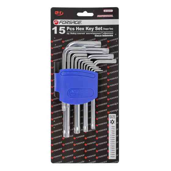Набір ключів TORX Г-подібних з отвором, 15пр. (Т6Н,T7H,T8H,T9H,Т10Н,Т15Н,Т20Н,Т25Н,Т27Н, Т30Н,Т40Н,Т Одеса