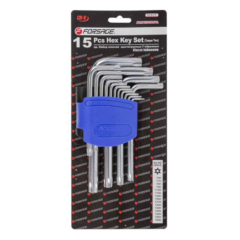 Набір ключів TORX Г-подібних з отвором, 15пр. (Т6Н,T7H,T8H,T9H,Т10Н,Т15Н,Т20Н,Т25Н,Т27Н, Т30Н,Т40Н,Т Одеса - фото 2