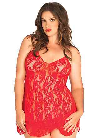 Сорочка бебі-дол Leg Avenue Rose Lace Flair Chemise Red, Queen Size Sex Aura Київ