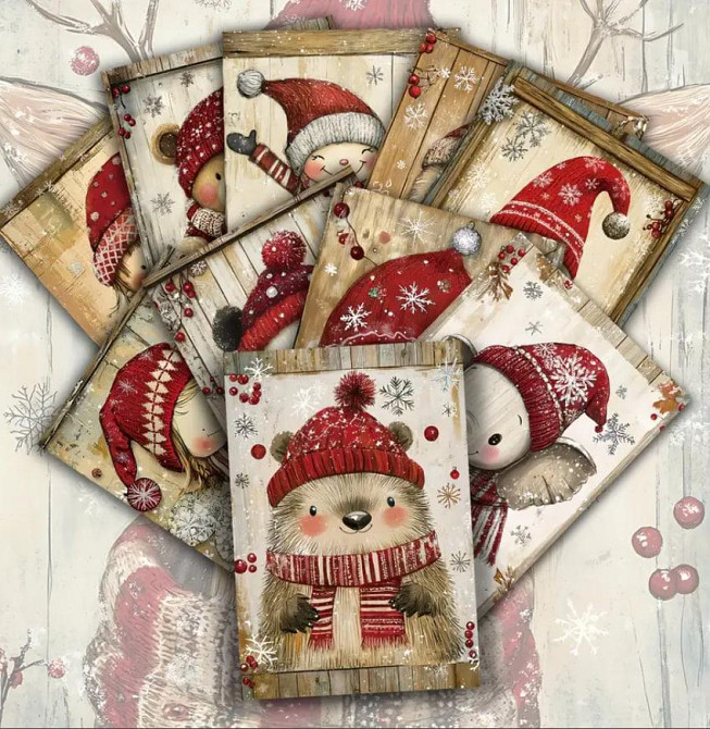 Рождественские открытки с животными – набор 10 шт, винтажный стиль Киев - изображение 3