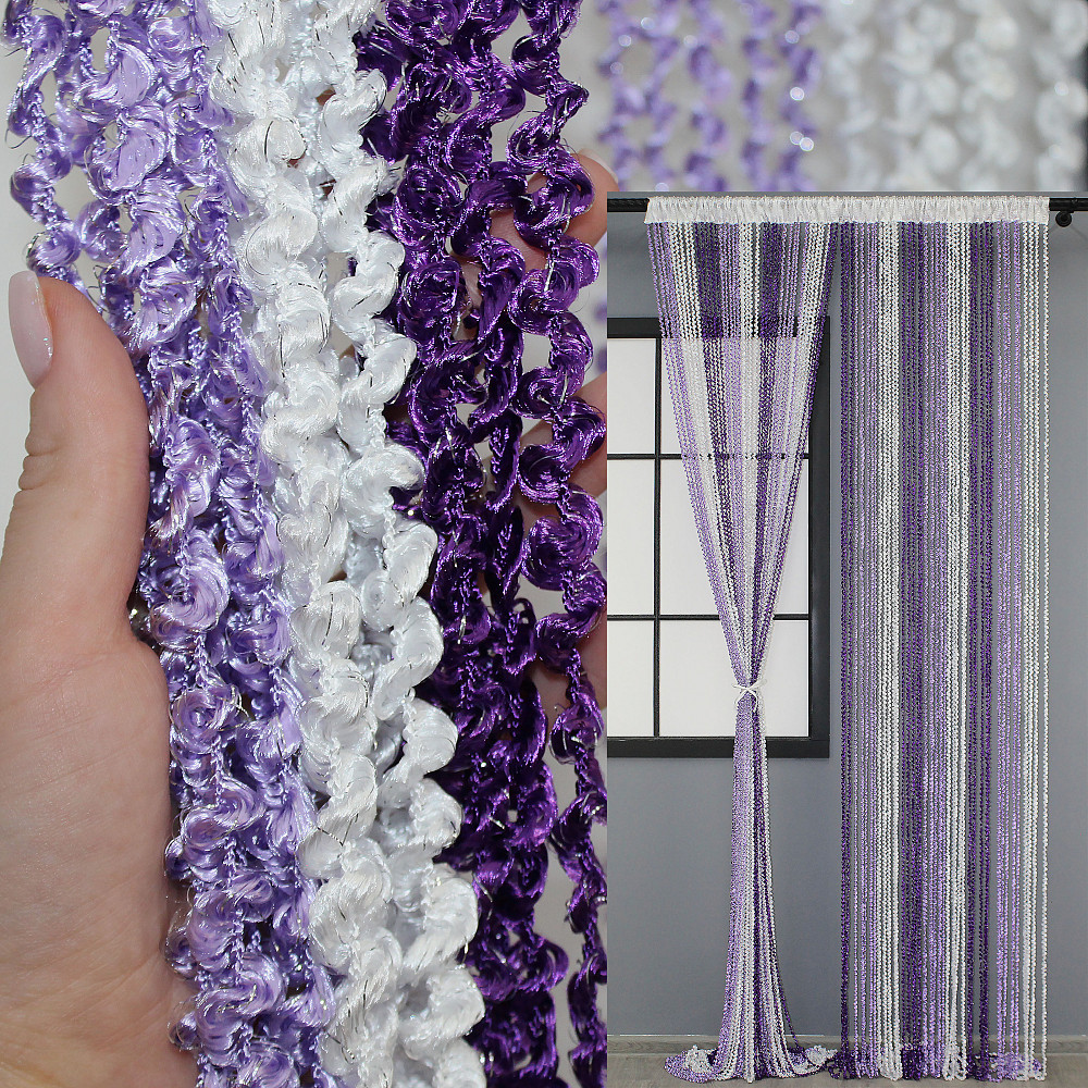 Шторы-нити спираль с люрексом Сиреневый с бело-фиолетовым 300х300см 1 шт (61-023) Киев - изображение 1