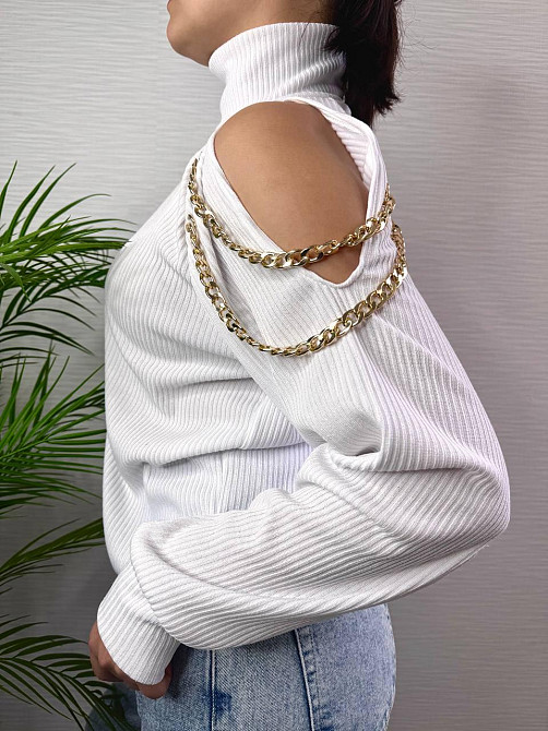 Стильный женский под горло свитер с цепочкой плотная ангора рубчик на флис Одесса - изображение 2