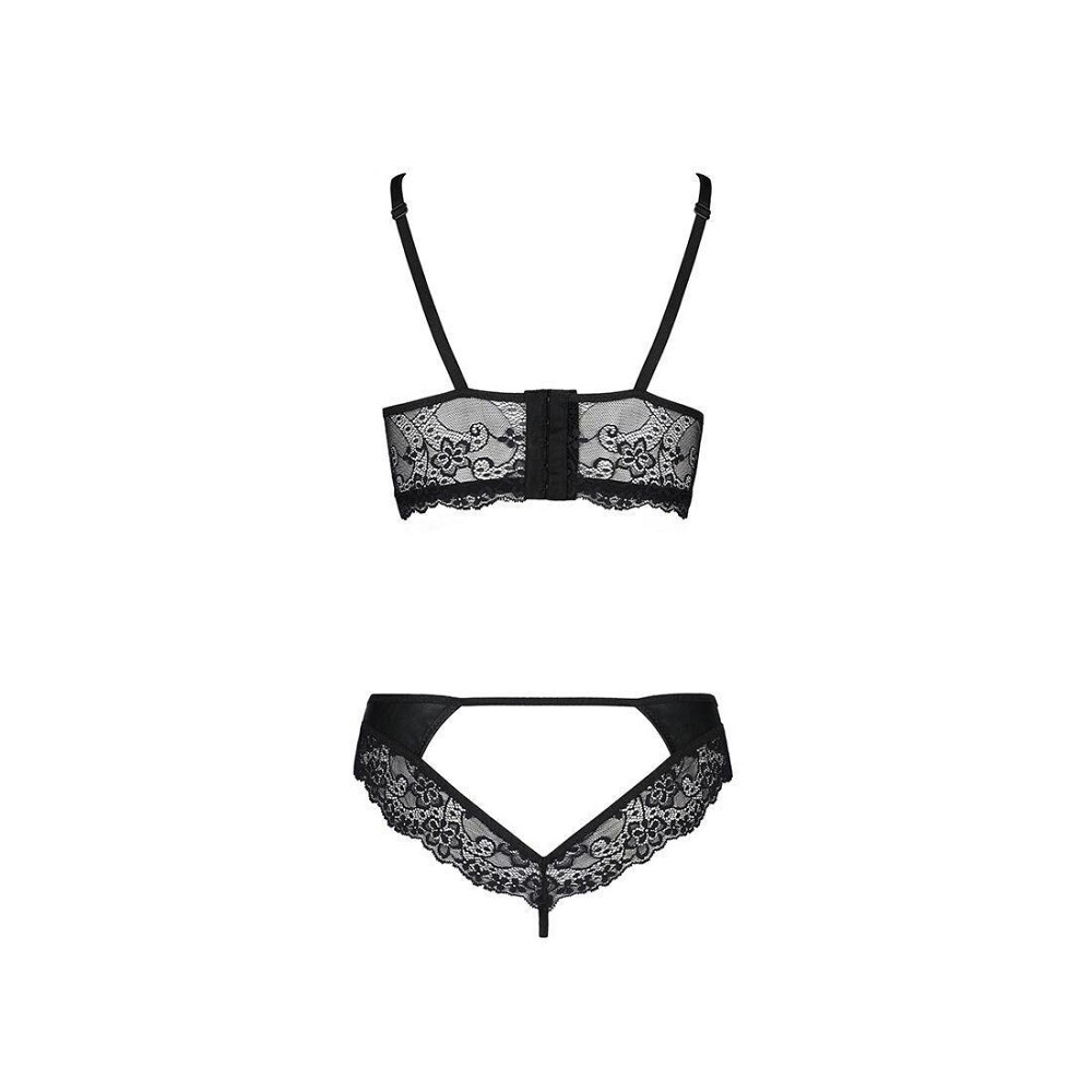 Комплект з еко-шкіри та мережива Passion LOONA SET L/XL, black, бра і трусики Sex Aura Київ - фото 6