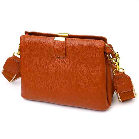 Стильна жіноча сумка на три відділення з натуральної шкіри Руда (Vintage) Київ