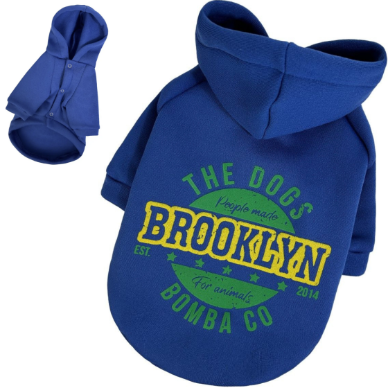 Толстовка для собак малих і середніх порід на флісі з принтом Brooklyn з капюшоном на кнопках синя Одеса