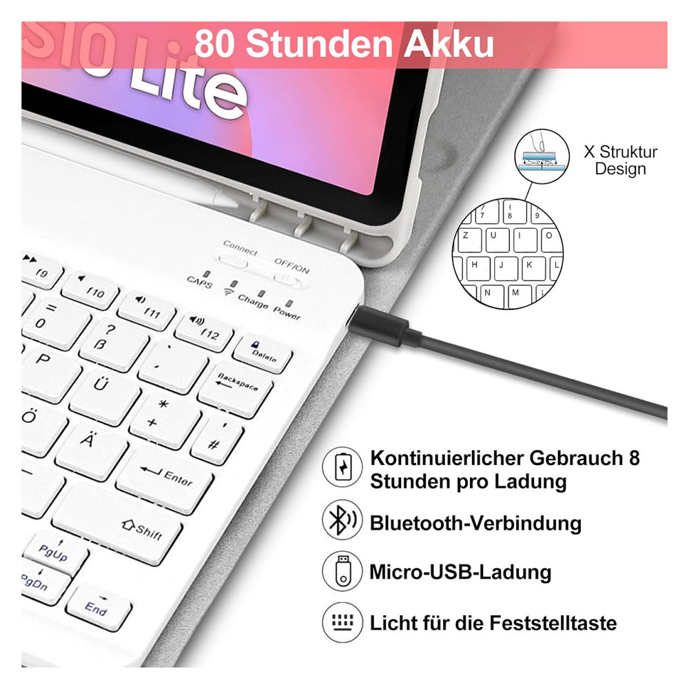 Чохол з клавіатурою Lachesis для Samsung Galaxy Tab S10 Lite S10 FE S9 FE S9 10.9 11 сірий білий Bluetooth QWERTZ Київ - фото 7