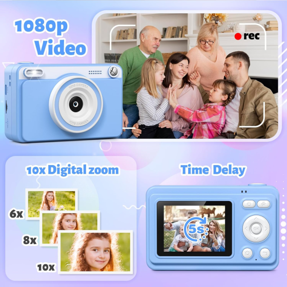 Дитячий цифровий фотоапарат миттєвого друку GREENKINDER H10 FullHD 1080P з картою 32 ГБ та 5 рулонами паперу Київ