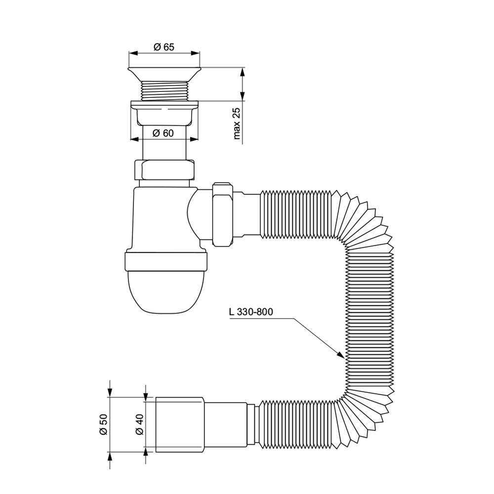 TAU Сифон для раковины с пластмассовым выпуском и гибким отводом 1½"×Ø40/50мм TAU (9841754) Київ - фото 7
