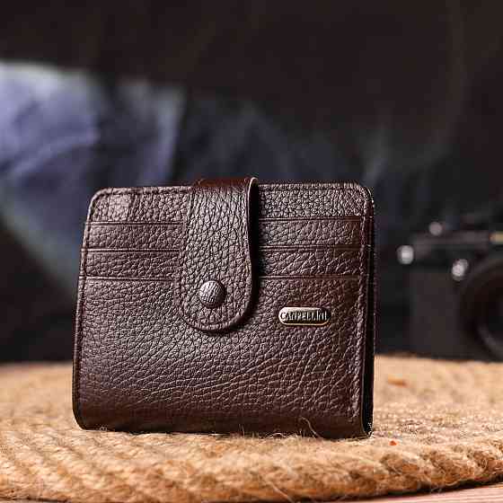 Компактный кошелек для мужчин из натуральной зернистой кожи Коричневый (CANPELLINI) Киев