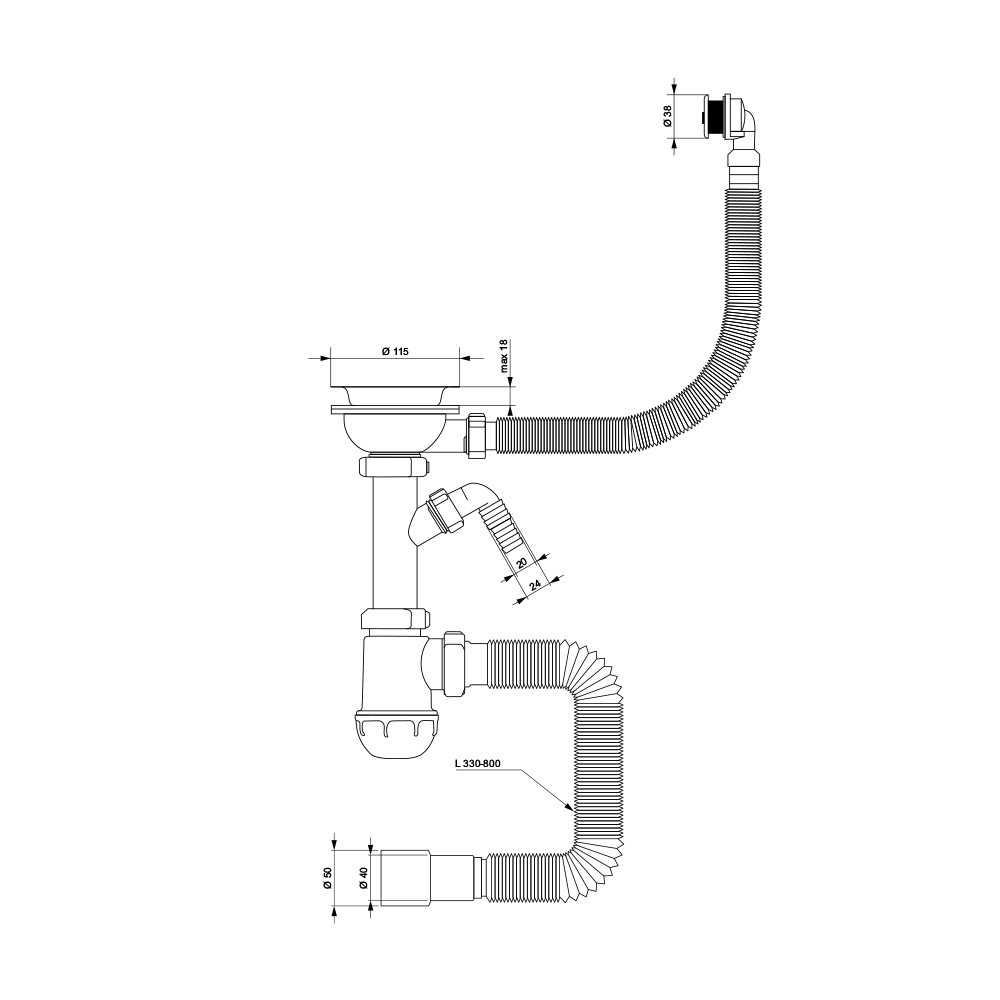 TAU Сифон для кухонной мойки с пластиковым выпуском 3½" выводом под стир. машину круглым перели Киев - изображение 8
