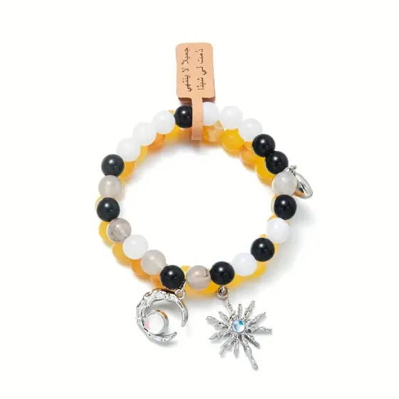 Парные браслеты из цветных бусин с подвесками Луна и Звезда Киев