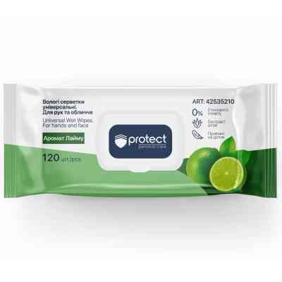 Влажные салфетки Protect Универсальные С ароматом лайма 120 шт. (4823071669176) Вінниця