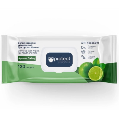 Влажные салфетки Protect Универсальные С ароматом лайма 120 шт. (4823071669176) Вінниця - фото 1