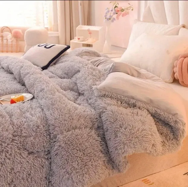 Постельное белье зимнее Верх мех, внутренняя часть хлопок Серый Полуторный 150х215 см Киев - изображение 2