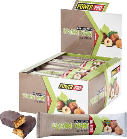 Веганський протеїновий батончик Power Pro Vegan Bar 32% protein 20 шт 60g лісовий горіх Київ