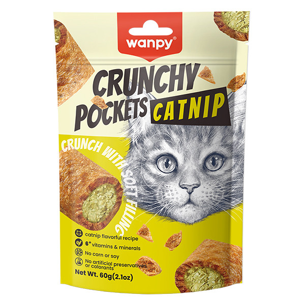 Wanpy Crunchy Pockets Chicken & Catnip ВАНПИ ХРУСТЯЩИЕ ПОДУШЕЧКИ С КУРИЦЕЙ И КОШАЧЬЕЙ МЯТОЙ лакомство для котов Киев - изображение 1