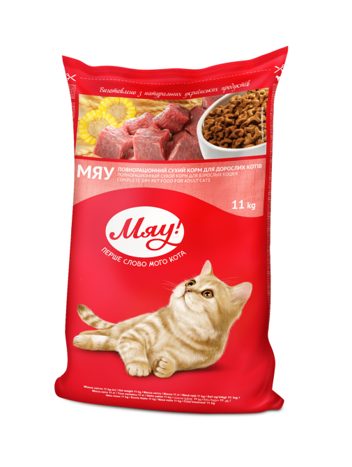 Сбалансированный сухой корм Мяу! для взрослых кошек с мясом, 11 кг Винница - изображение 1