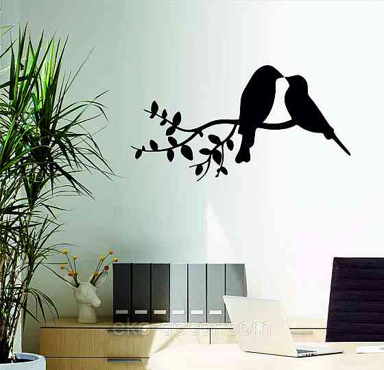 Декоративное настенное Панно «Две птички», Декор на стену 90*47 см, Черный Киев