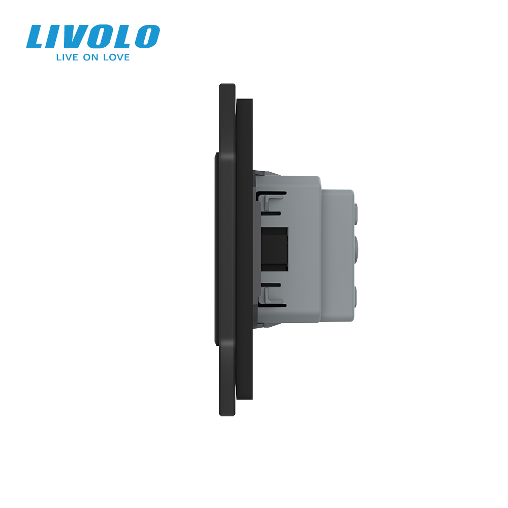 LIVOLO Чотиримісна електрична розетка з заземленням LIVOLO, чорна, скляна матова рамка, шторки, Коломия - фото 3