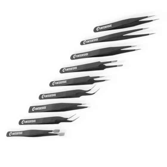 Набор пинцетов из нержавеющей стали 9шт, антистатичные, тефлон. покрытие, радиотехнические (чехол) Мукачево