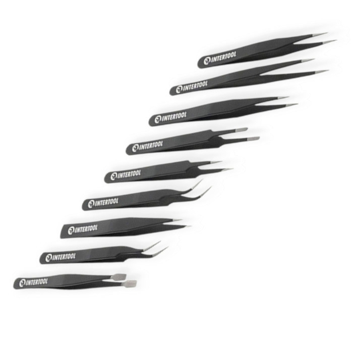 Набор пинцетов из нержавеющей стали 9шт, антистатичные, тефлон. покрытие, радиотехнические (чехол) Мукачево - изображение 2