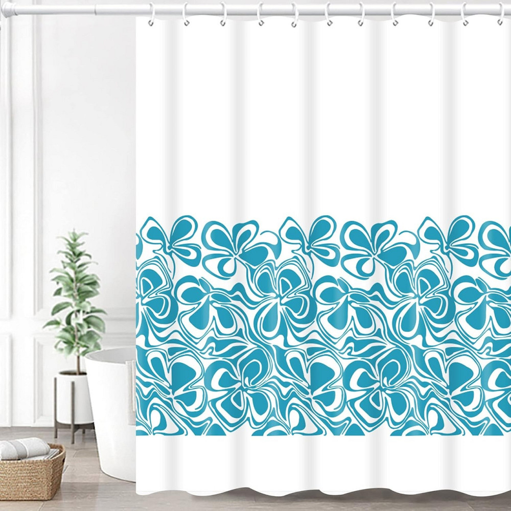 Шторка для ванной и душа с кольцами 180x180 см водоотталкивающая, шторка для ванной и душевой с крючками,белая с голубым принтом Каменец-Подольский - изображение 5