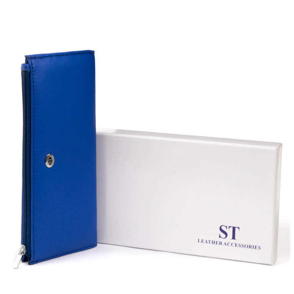 Горизонтальний тонкий гаманець зі шкіри унісекс ST Leather 19329 Синій Київ - фото 4