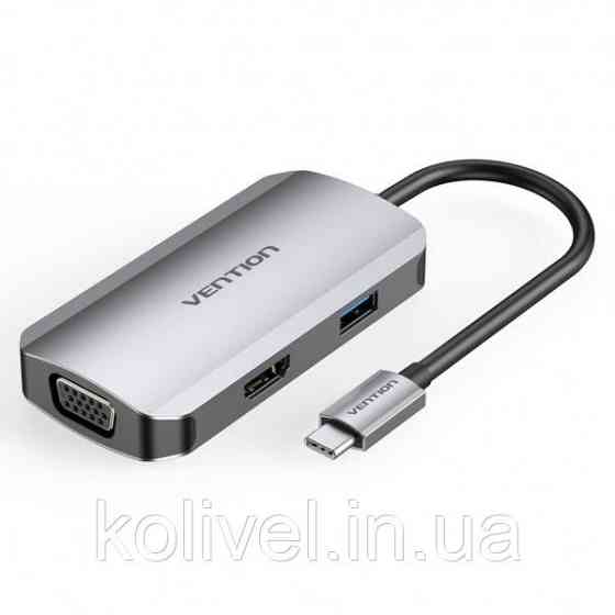 Док-станція USB3.1 Type-C --> HDMI/VGA/USB 3.0/PD 100W Hub 4-in-1 Vention (TOAHB) Київ