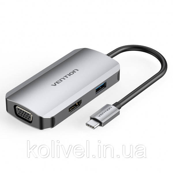 Док-станція USB3.1 Type-C --> HDMI/VGA/USB 3.0/PD 100W Hub 4-in-1 Vention (TOAHB) Київ - фото 1