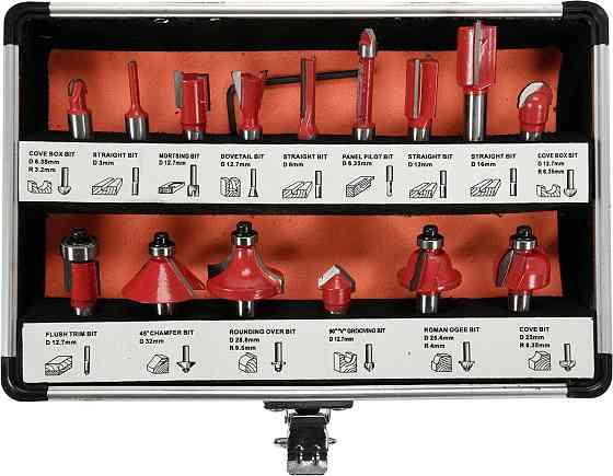 Фрези по дереву YATO : зі шпинделем Ø= 8 мм, 15 шт [20] Одеса