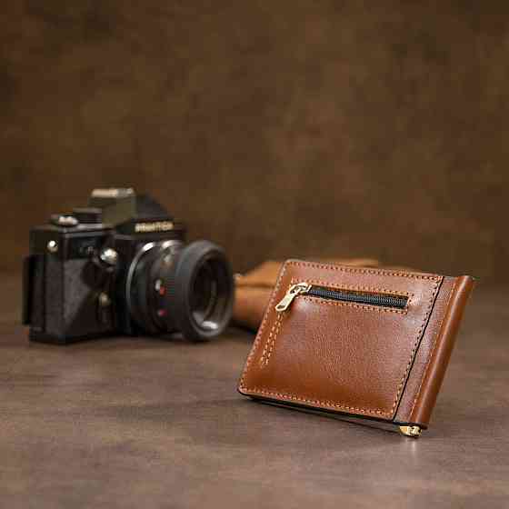 Мужской кожаный зажим для денег GRANDE PELLE 11474 Коричневый Киев