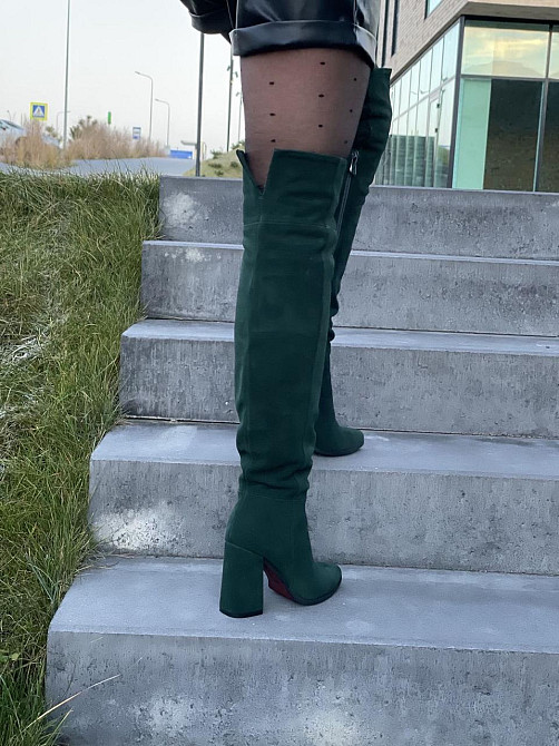 Nivelle Жіночі ботфорти демісезонні замшеві на підборах 5154/48 темно-зелені / Чоботи весна-осі Коломия - фото 2