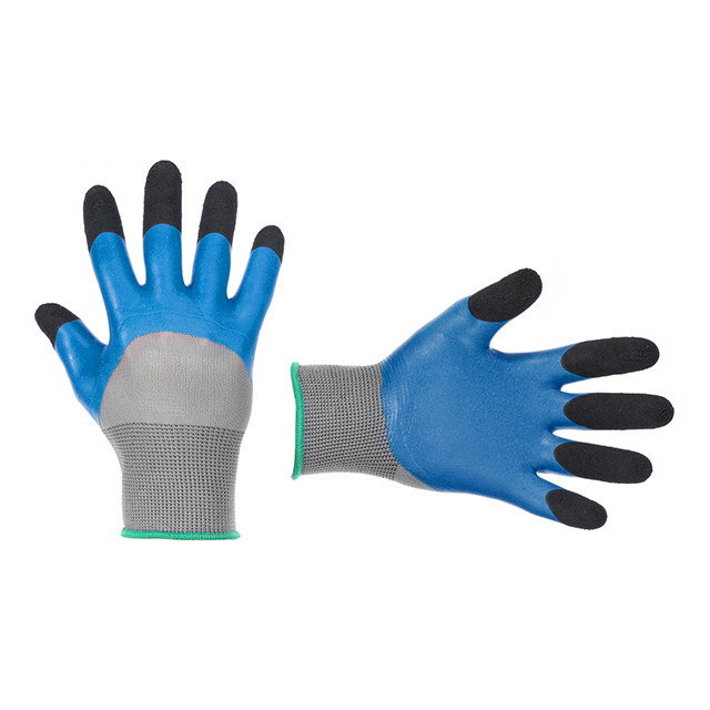 Рукавичка трикотажна з 3/4 покриттям з синього спіненого латексу, синтетична, посилена, покриття пальців: чорний зморшкуватий Київ - фото 1