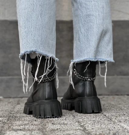 Ботинки женские Челси демисезонные из натуральной кожи с цепочкой размер 40 черный Хмельницкий