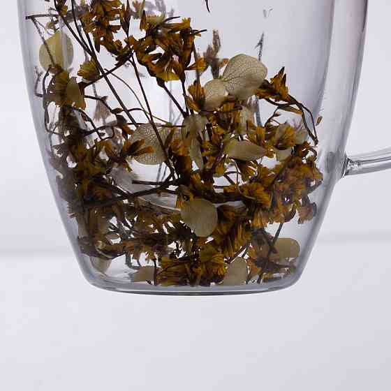 Yiwu Чашка скляна з подвійними стінками, склянка з термостійкого скла з декором жовтих сухоцвіт Коломыя