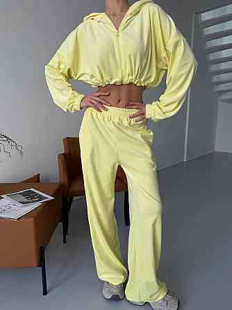 Жіночий велюровий костюм-двійка: худі на блискавці та штани Лимонні, 46/48 Одеса